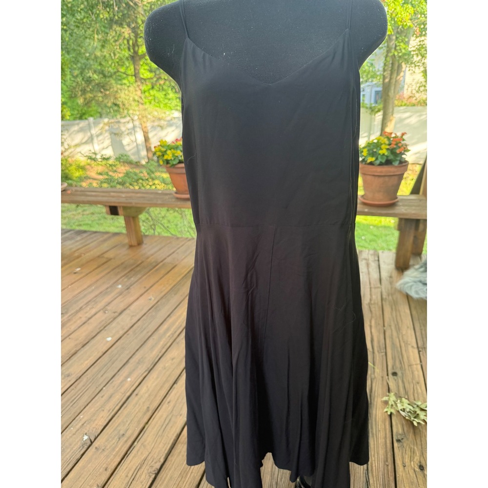 Gap Womens Black Cami Midi Dress Smocked Back Rayon V-Neck NWT L 226309-00-1
